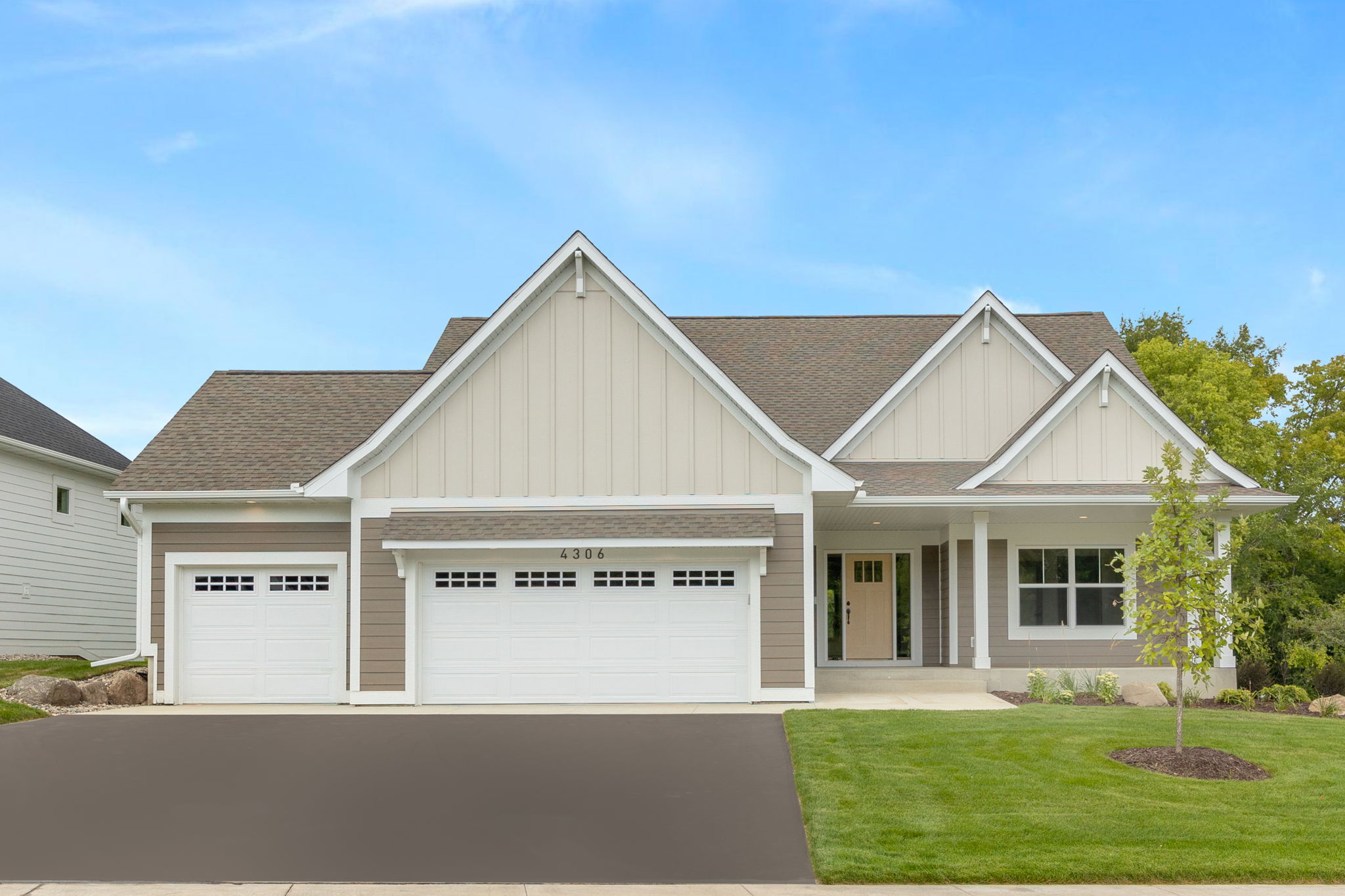 exterior view of a newly built single-family home in Chaska Bluffs
